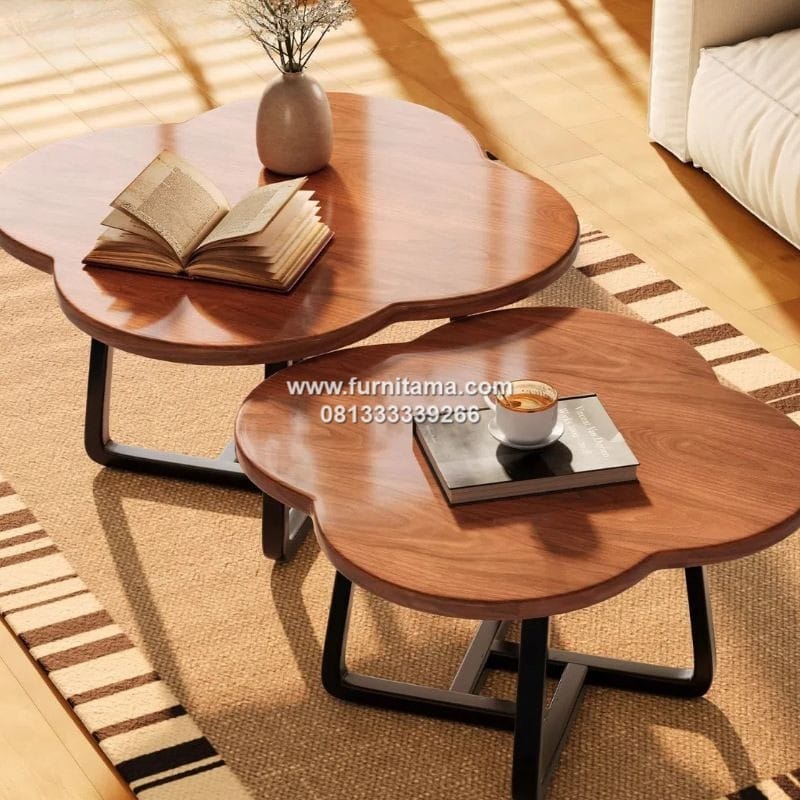 Coffee Table Unik Kayu Jati Kaki Besi