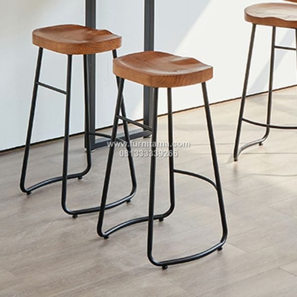 Kursi Bar Kayu Jati Model Modern Kaki Besi