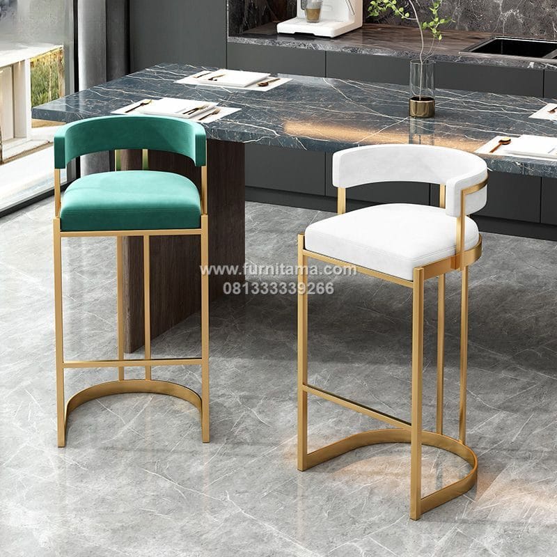 Kursi Bar Modern Kaki Stainless Mewah Kokoh