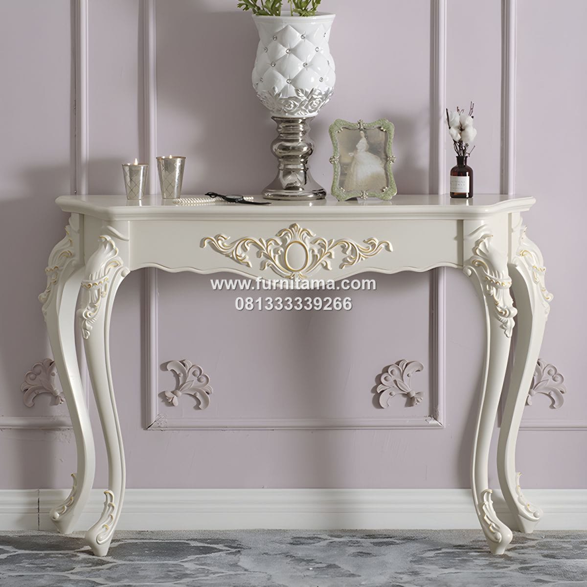 Meja Konsol Mewah Finishing Duco Warna Putih