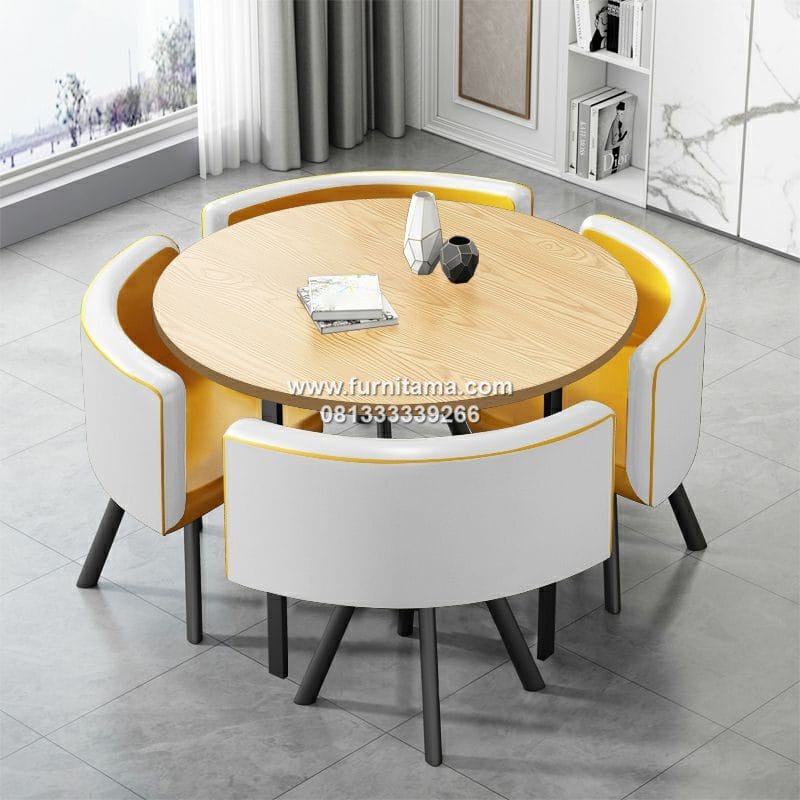 Meja Makan Bundar Resto Desain Modern 4 Kursi