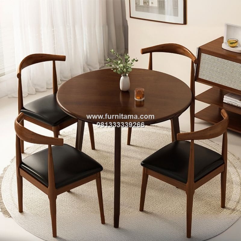 Meja Makan Cafe Minimalis Kayu Jati 4 Kursi