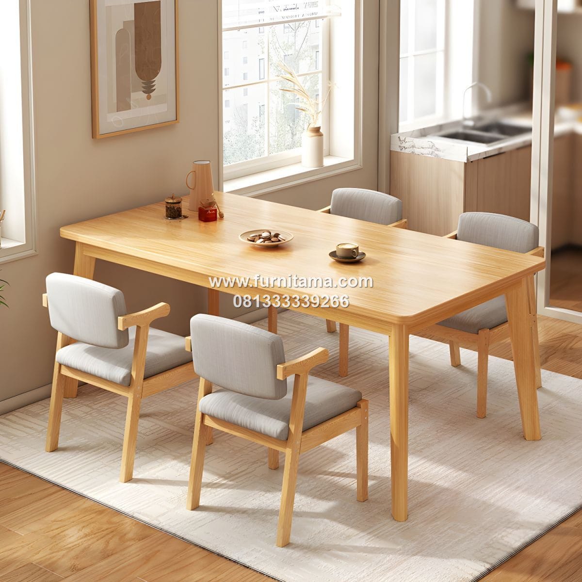 Meja Makan Minimalis Kayu Desain Modern 4 Kursi
