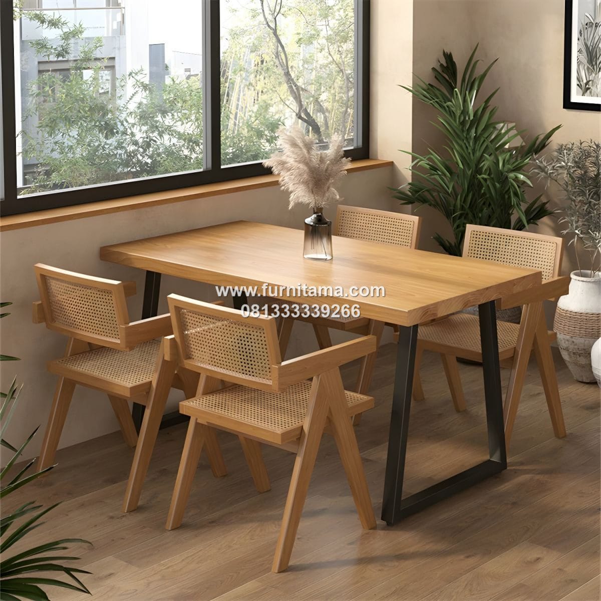 Meja Makan Minimalis Modern Industrial Kayu Jati