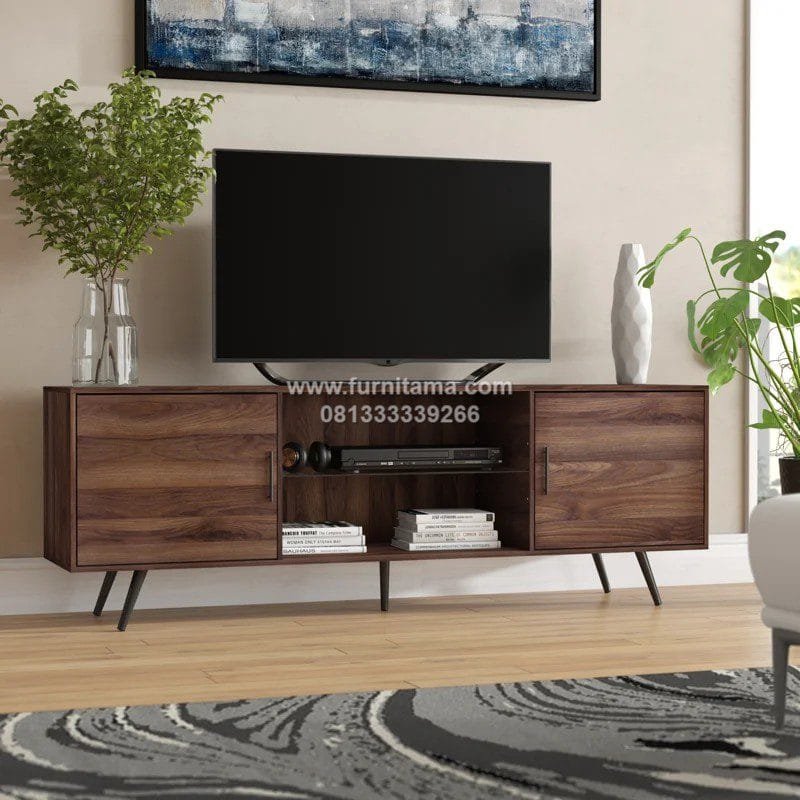 Meja TV Kayu Jati Gaya Kontemporer Elegan