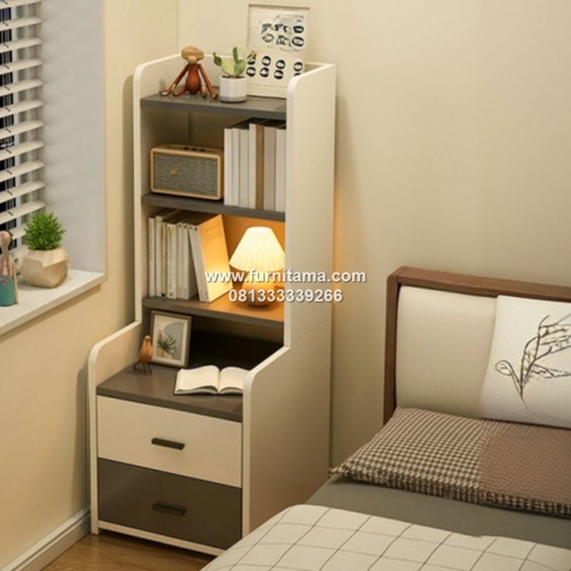Nakas Tempat Tidur Dengan Rak Buku