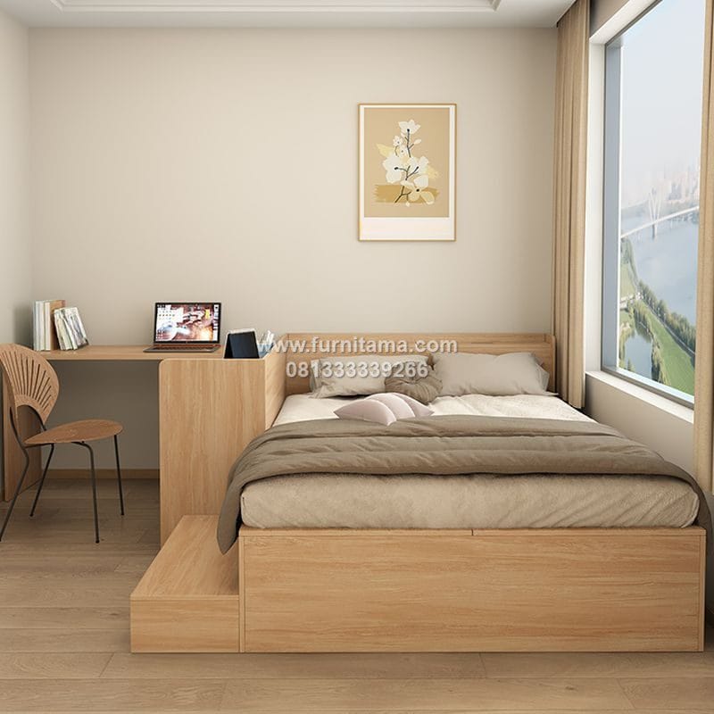 Tempat Tidur Minimalis Dengan Meja Belajar Serbaguna