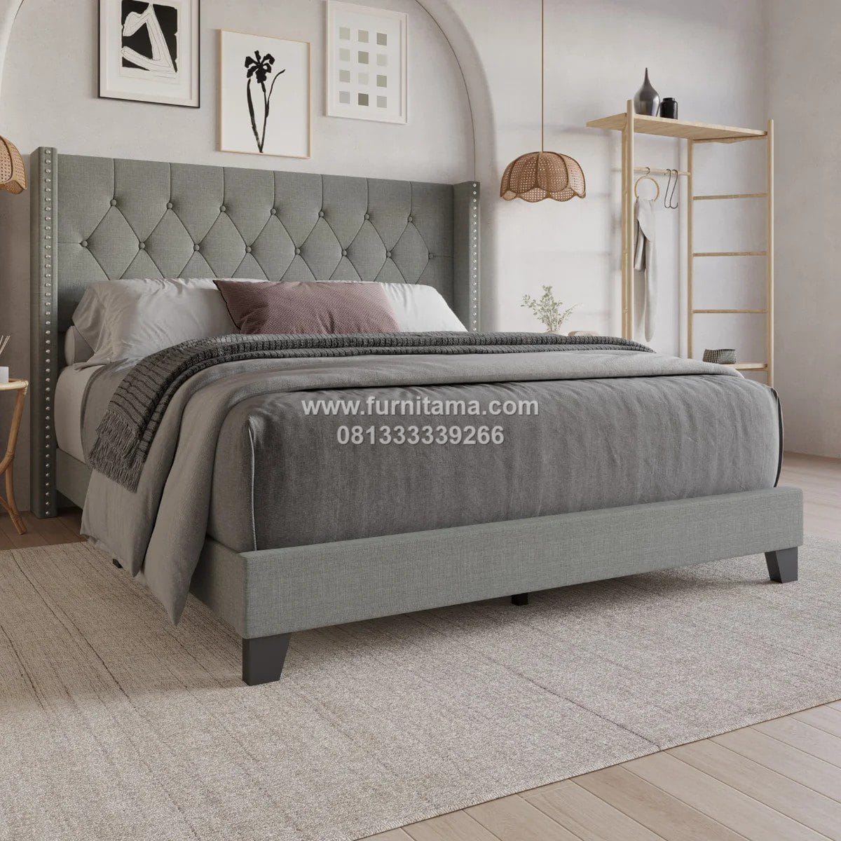 Tempat Tidur Minimalis Mewah Dengan Lapisan Kain